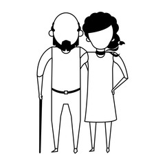 grandparents senior old people cartoon faceless in black and white
