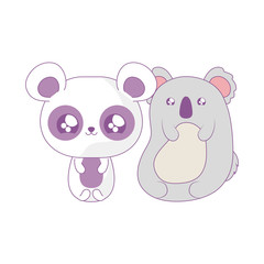 panda bear with koala baby animals kawaii style