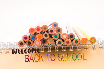 color pencils of various colors near a notebook