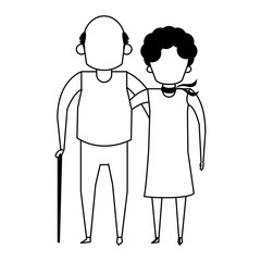 grandparents senior old people cartoon faceless in black and white