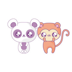 panda bear with monkey baby animals kawaii style