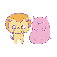 cute lion with piggy baby animals kawaii style