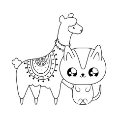 cute cat with alpaca baby animals kawaii style