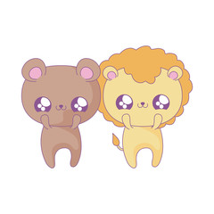 cute lion with bear baby animals kawaii style