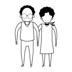 grandparents senior old people cartoon faceless in black and white
