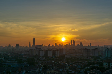 Cloudy and haze sunset view over down town Kuala Lumpur, Malaysia.