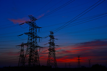 The power supply facilities of contour in the evening