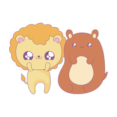 cute lion with bear baby animals kawaii style
