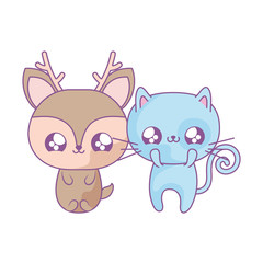 cute reindeer with cat baby animals kawaii style