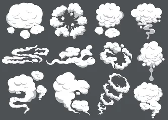Foto op Canvas Cartoon smoke set. Smoking car motion clouds cooking smog smell. Explosion cloud. Vector © ambassador806