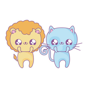 cute lion with cat baby animals kawaii style