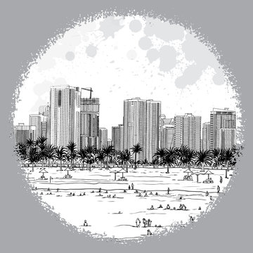 Dubai. United Arab Emirates. Hand drawn city sketch.