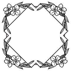 Invitation card, greeting card, with floral frame on white backdrop. Vector