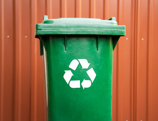 Closeup of recycle bin outdoors 