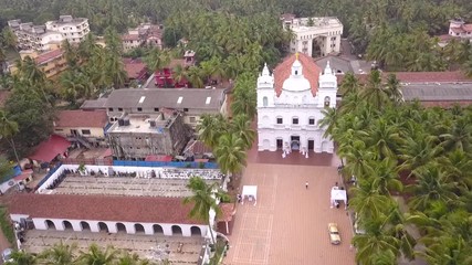 Drone shot over the st. Alex Church, North Goa, India.