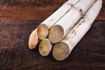Sugarcane, Cane, Piece of Fresh Sugarcane, Sugarcane on wooden background, Sugarcane Agriculture