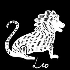 Leo zodiac horoscope hand drawing sign for mystic  occult  palmistry and witchcraft alchemy. Vector.