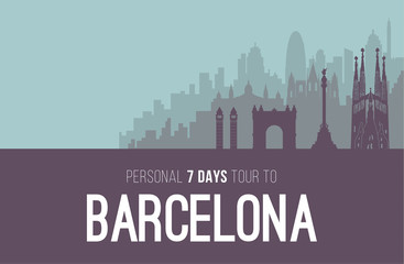 Fototapeta premium Placard with famous Barcelona city scape.