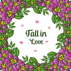 Crowd of purple wreath frame, for greeting card fall in love. Vector