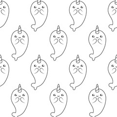 pattern of cute narwhals baby animals kawaii style © djvstock