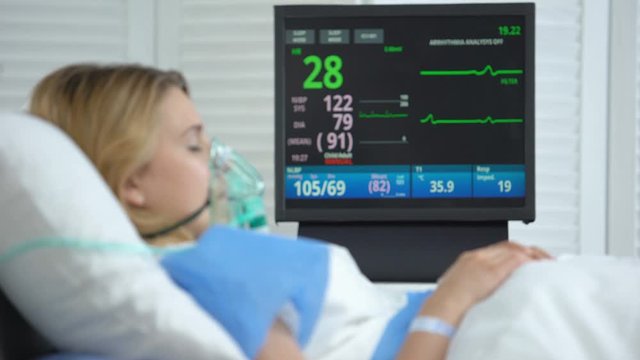Female in coma, heart rate falling to zero on ecg monitor, patient death, health