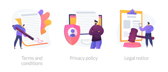 Business contract signing. Corporate document. Agreement checking. Data protection. Terms and conditions, privacy policy, legal notice metaphors. Vector isolated concept metaphor illustrations