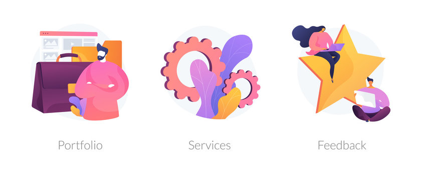 Candidate CV, Job Searching Internet Service Web Icons Set. Customer Review. Employee Resume. Portfolio, Services, Feedback Metaphors. Vector Isolated Concept Metaphor Illustrations