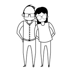 grandparents senior old people cartoon faceless in black and white