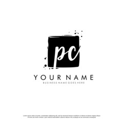 P C PC initial square logo template vector