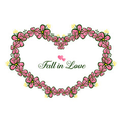 Cute retro pink flower frame, decoration various of card fall in love. Vector