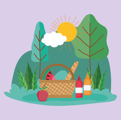 wicker basket food sauces in the park