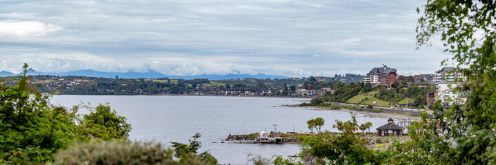 Cityscape panoramic view of Puerto Varas City, Region los Lagos Chile