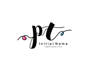 P T PT Initial brush color logo template vetor