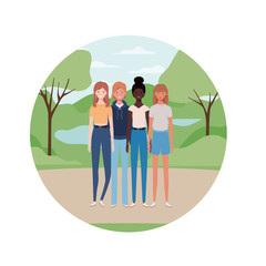 young women standing with landscape background