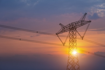 power transmission pylon in sunset