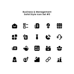 Business and Work Management Minimal Simple Solid Glyph Icon Set Vector Illustration