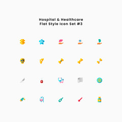 Hospital Medical Healthcare Flat Color Style Icon Set Vector Illustration