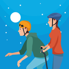 Young people with skateboard and electric scooter