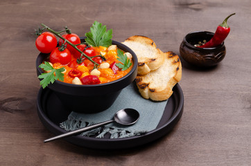 Red vegetable soup with chickpeas