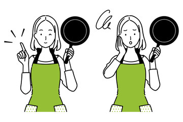 Illustration set of woman with cooking utensils.