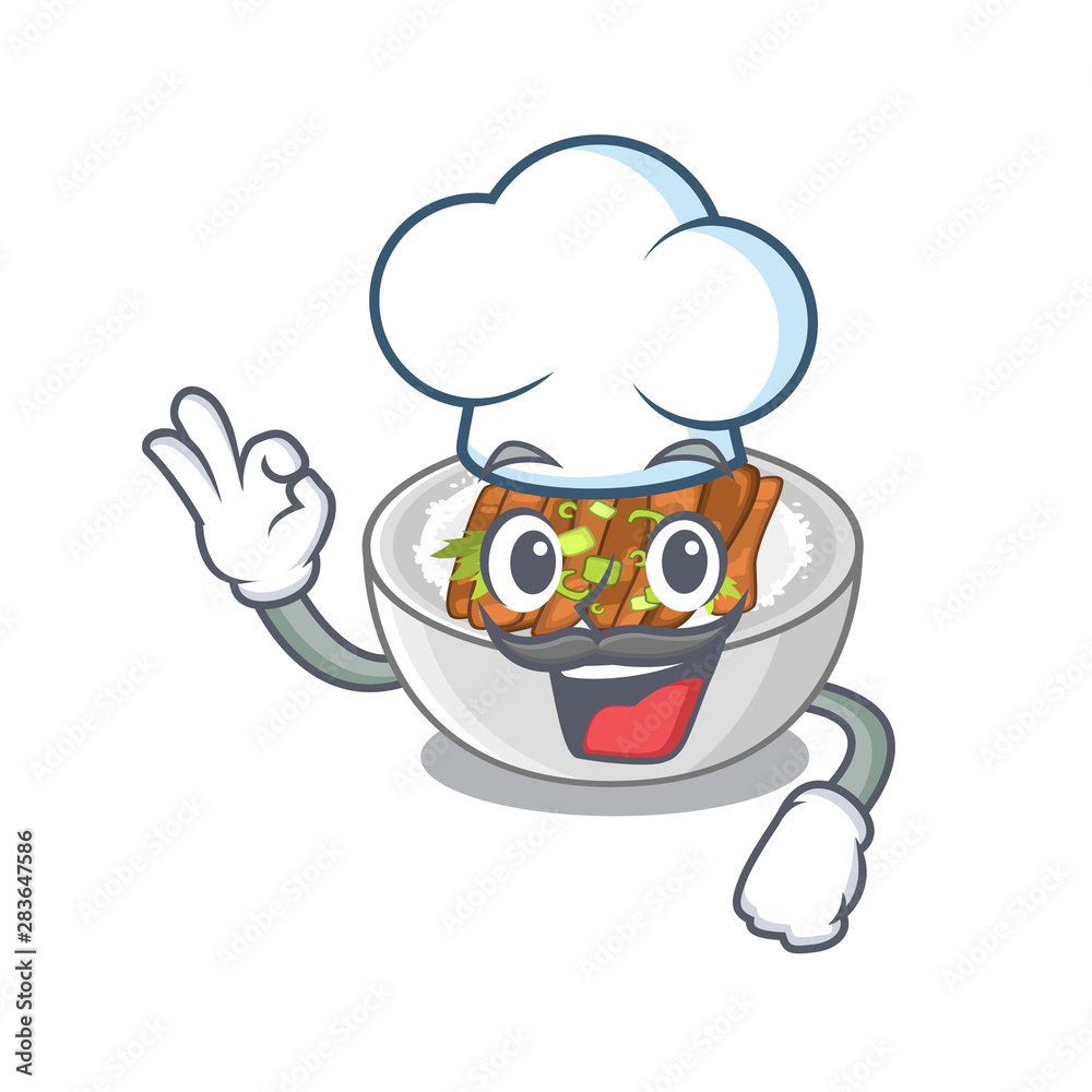 Wall mural chef donburi is served in cartoon bowl