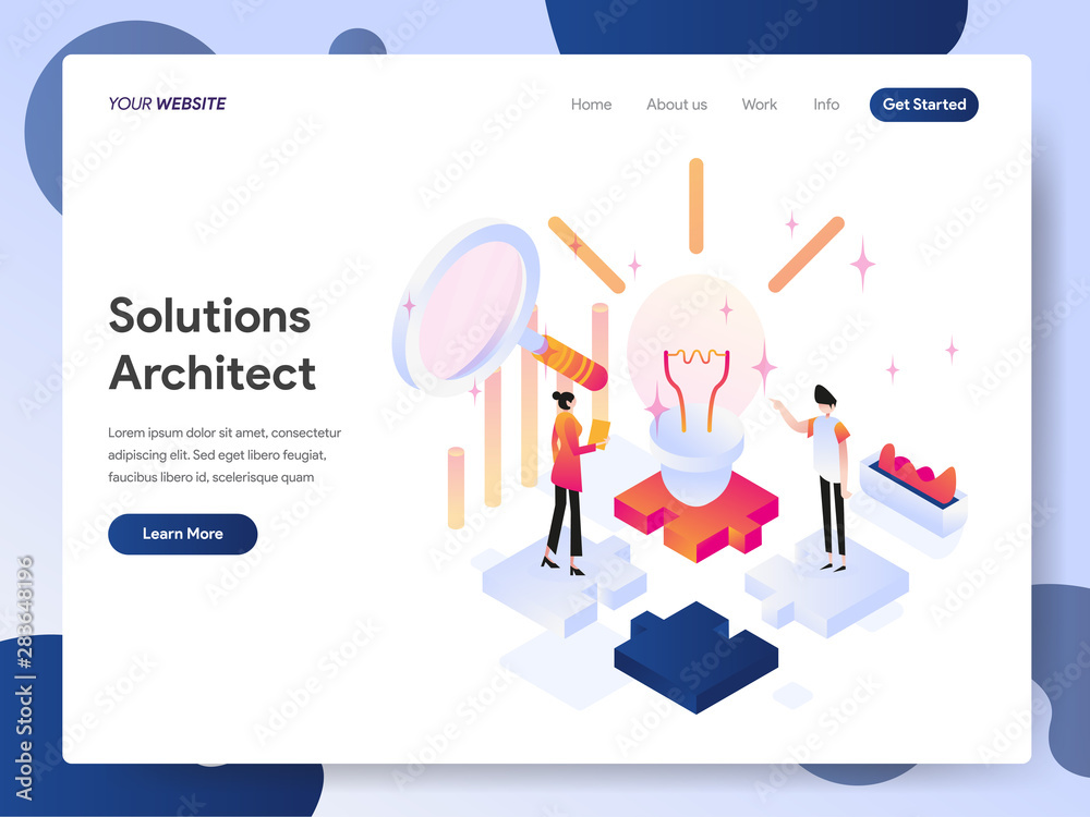 Poster landing page template of solutions architect isometric illustration concept. modern design concept o