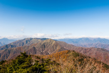 Aerial photography beautiful Mount Nantai and Lake Chuzenji in autumn season, Nikko, Japan