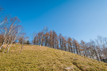 Hiking in the beautiful Mount Nantai and Lake Chuzenji in autumn season, Nikko, Japan