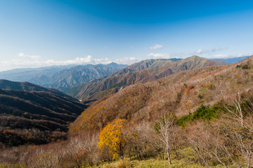 Hiking in the beautiful Mount Nantai and Lake Chuzenji in autumn season, Nikko, Japan ( Aerial photography )