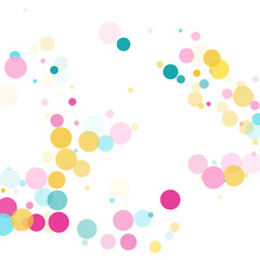 Memphis round confetti festive background in cyan blue, pink and yellow.