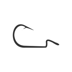 Black offset hook isolated on white background. Fishing icon, logo, template. Vector Illustration