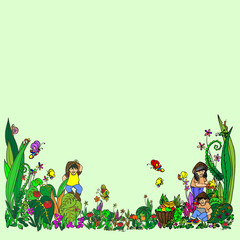 Obraz na płótnie Canvas playing in the garden, doodle sketch