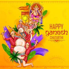 illustration of Indian people celebrating Lord Ganpati background for Ganesh Chaturthi festival of India