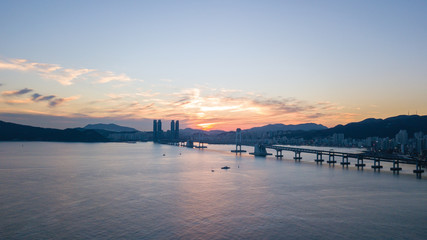 Aerial view of Gwangan Bridge in Busan City,South Korea